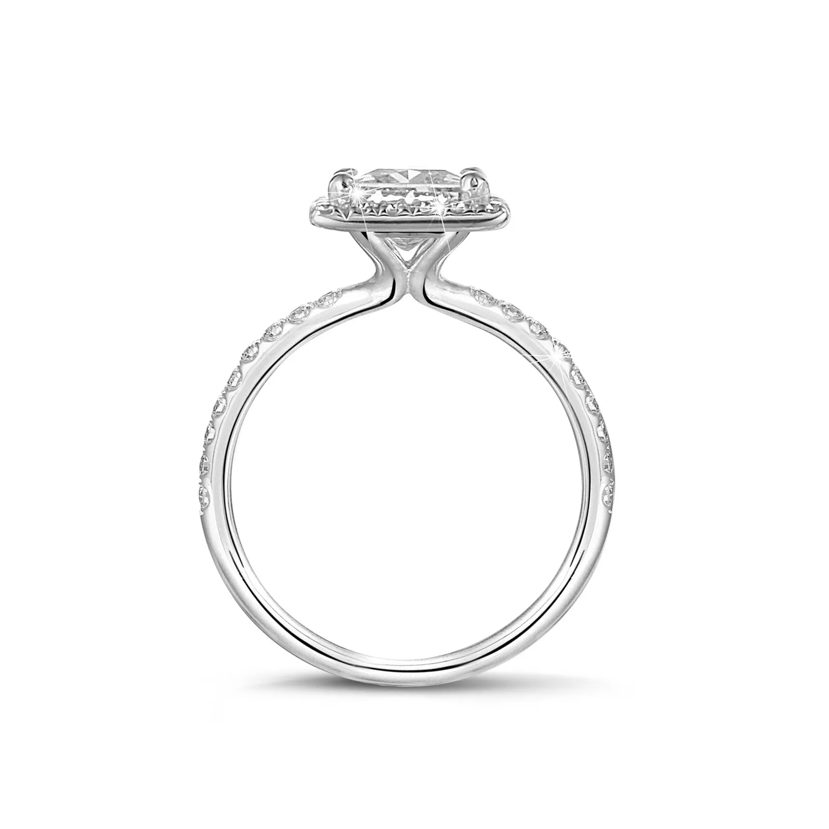 0.70 quilates halo anillo solitario diamante princesa en oro blanco con diamantes redondos 