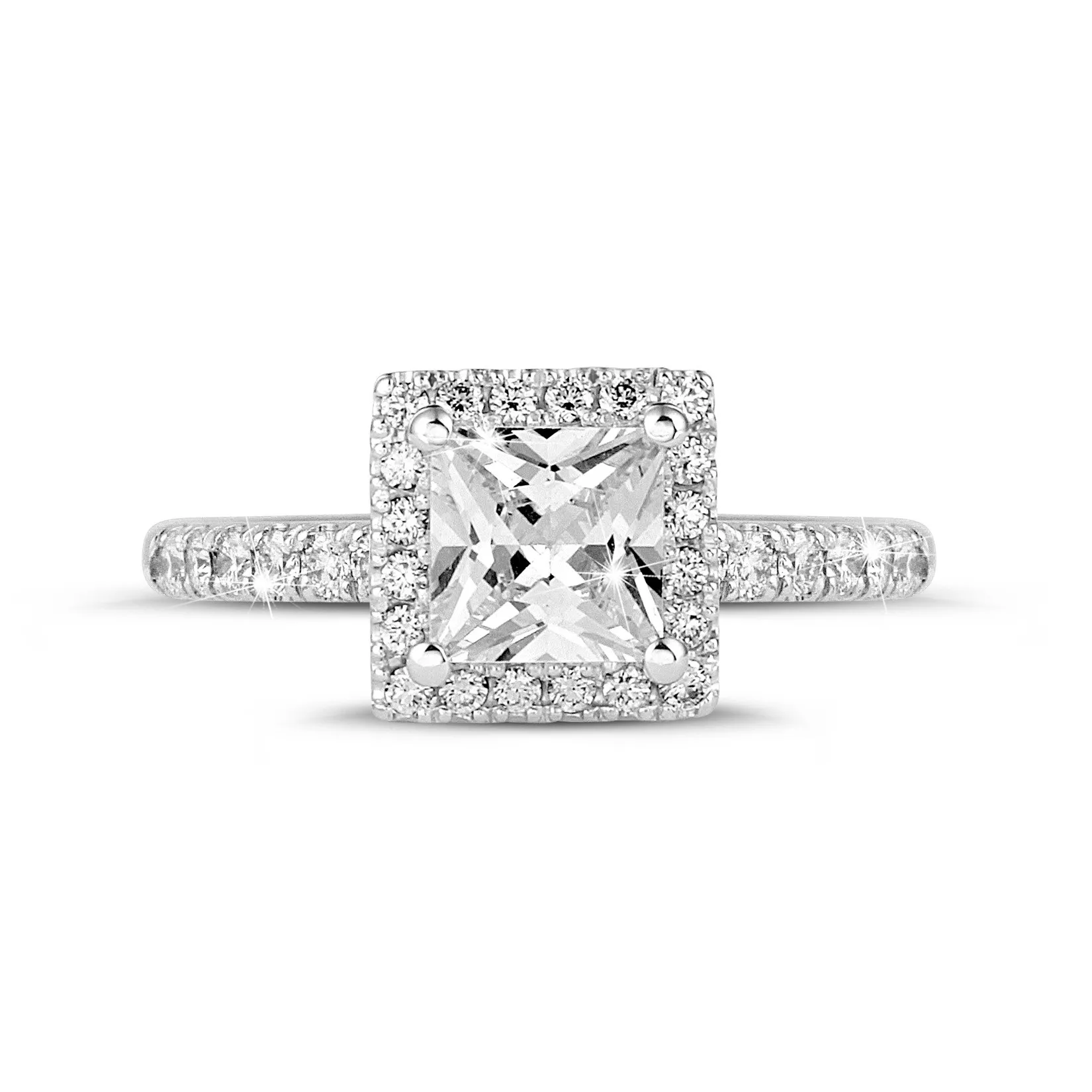 0.70 quilates halo anillo solitario diamante princesa en oro blanco con diamantes redondos 