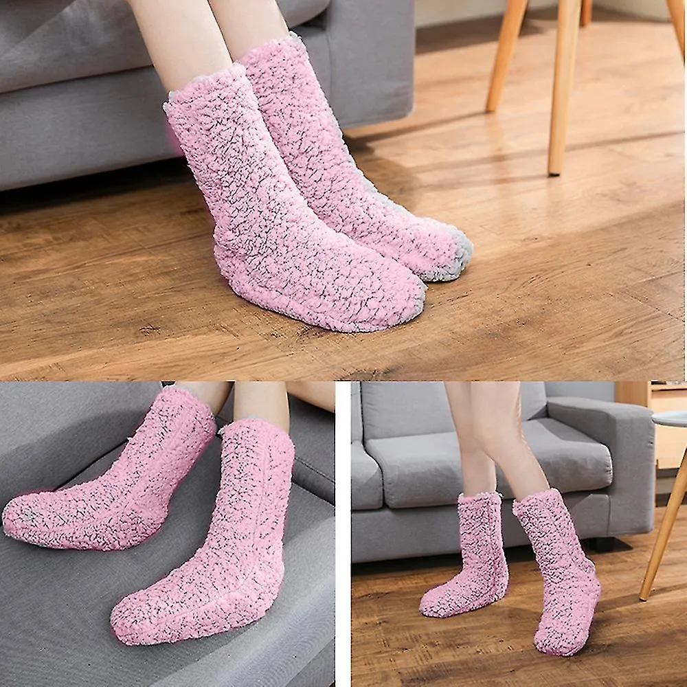 1 par de calcetines antideslizantes, calcetines de lana esponjosos y acogedores de invierno, gruesos y cálidos