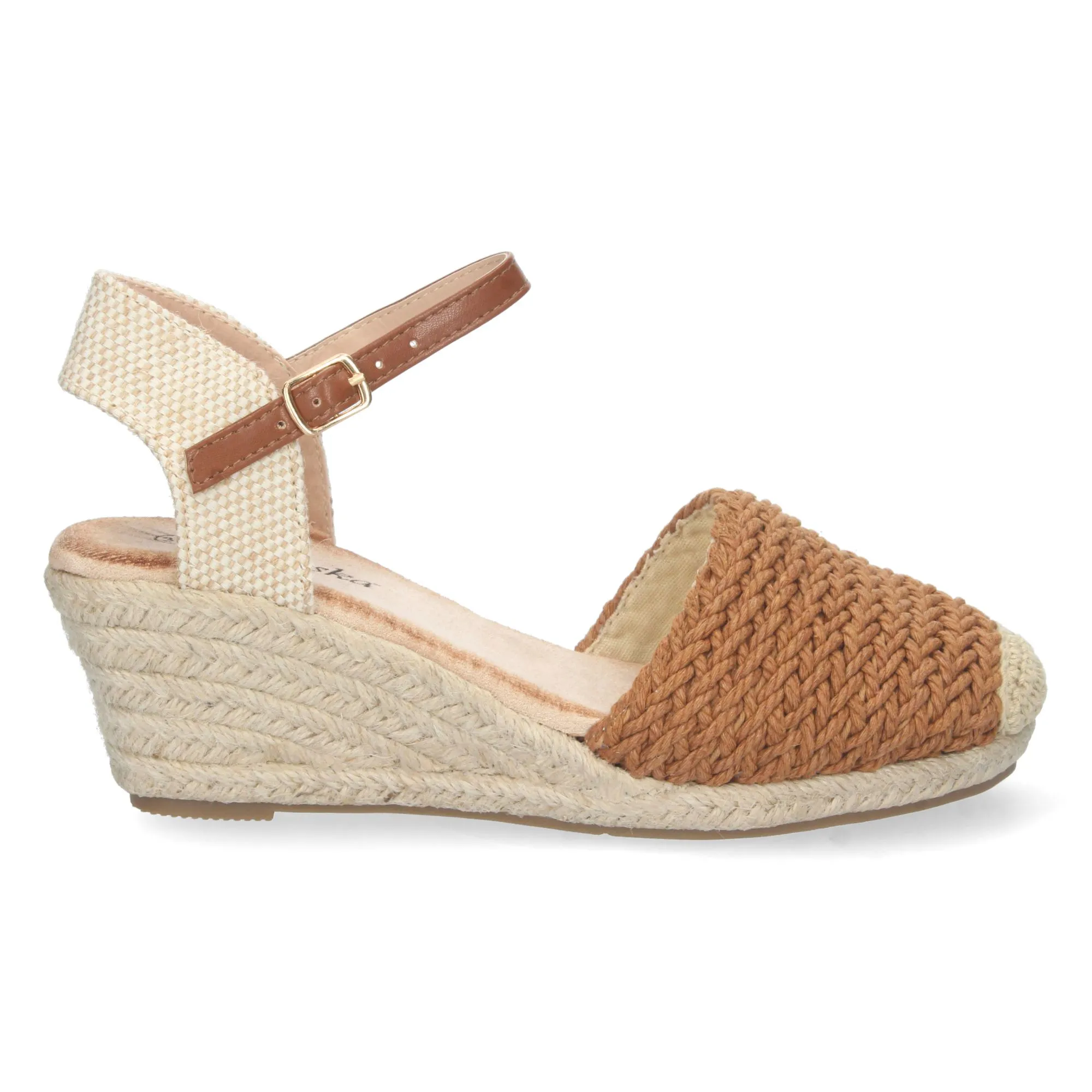 Alpargatas de cuña media de yute textura mujer camel