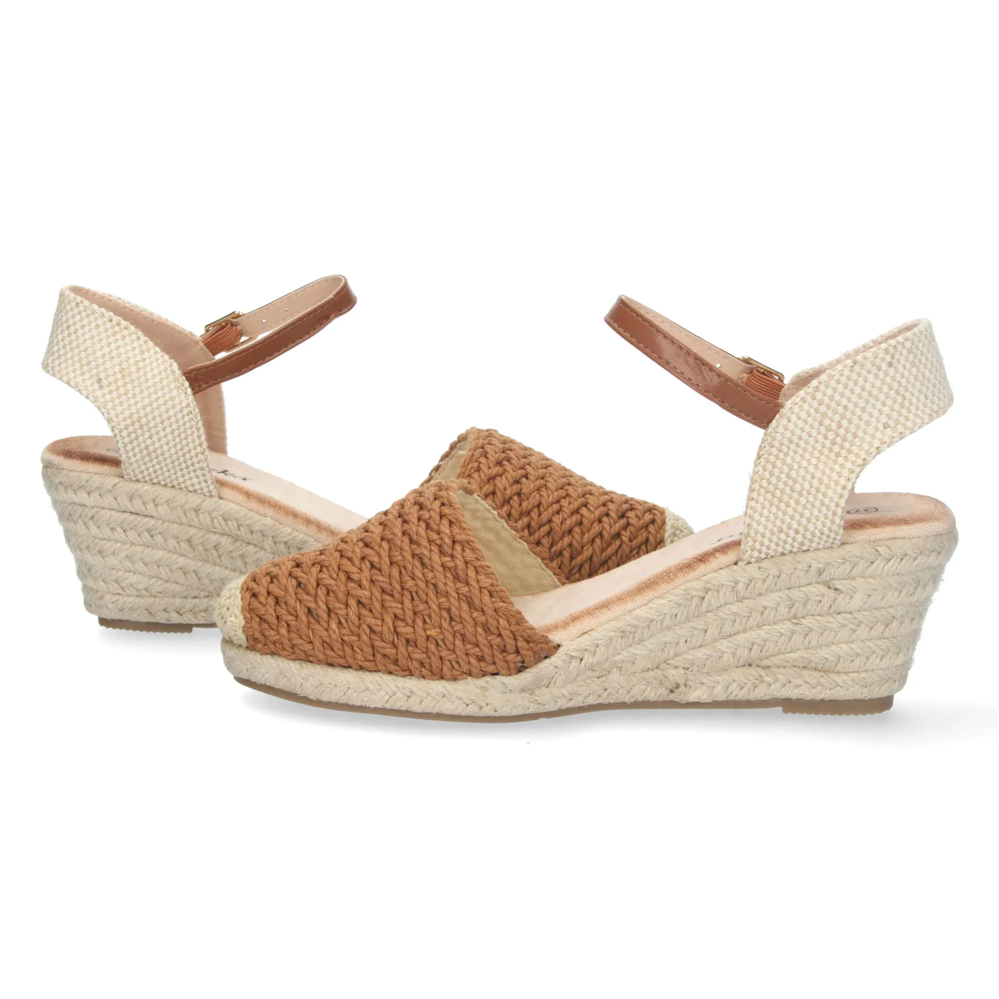 Alpargatas de cuña media de yute textura mujer camel