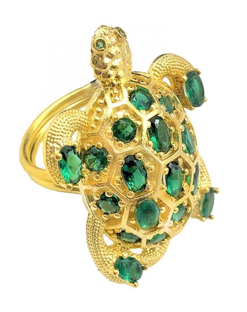 ANILLOS DE TORTUGAS VERDES CON PEDRERIA BRILLO