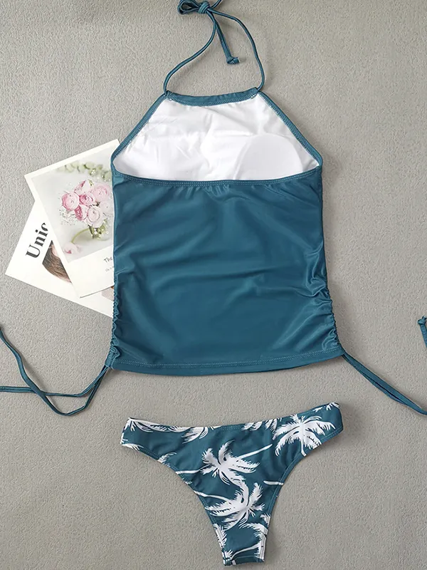 Binikis con cordón fruncido y cuello halter estampado