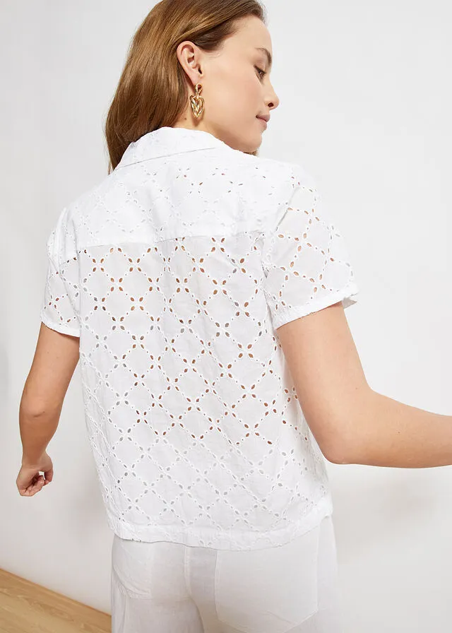 Blusa con bordado inglés Blanco