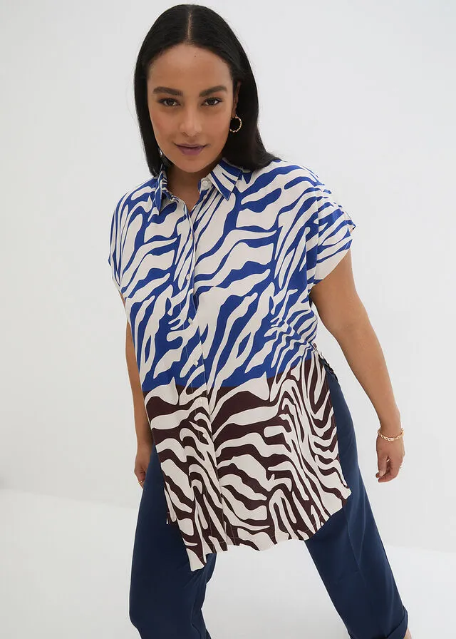 Blusa larga estampada Azul/gris guijarro con estampado de cebra
