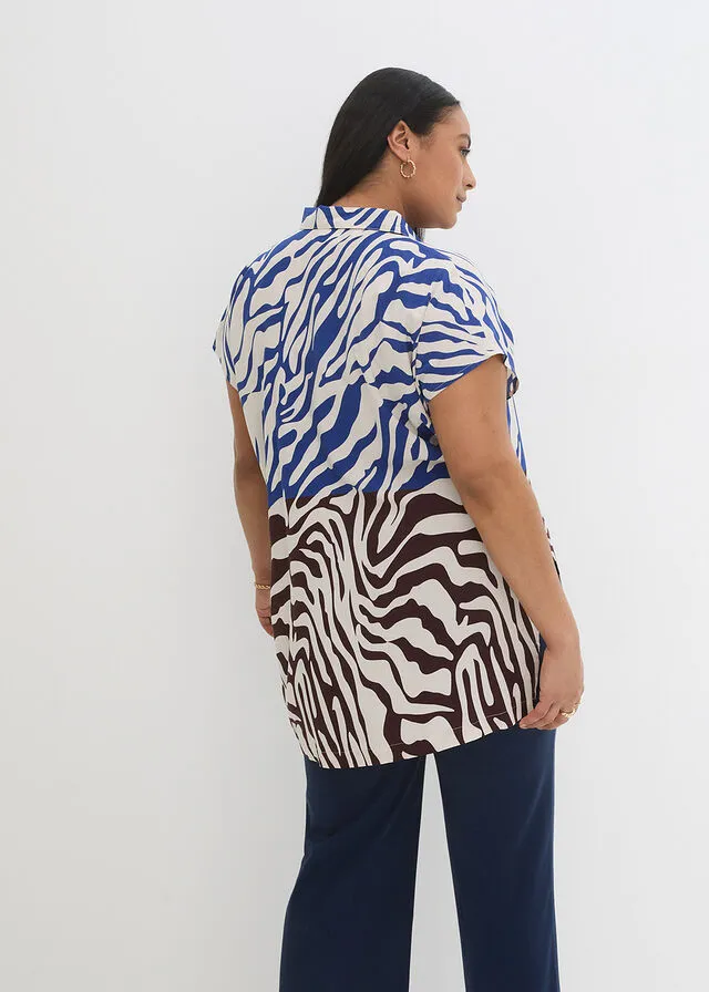 Blusa larga estampada Azul/gris guijarro con estampado de cebra