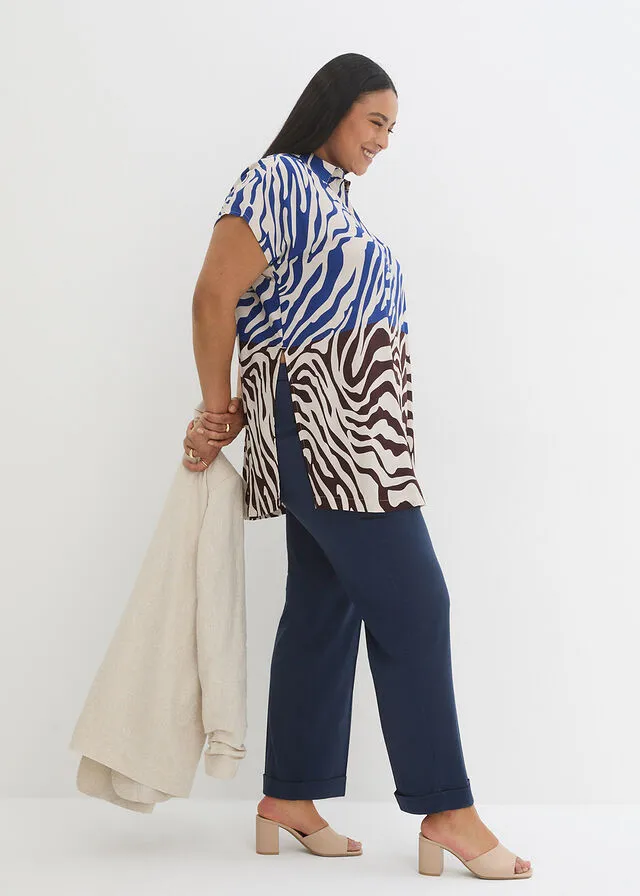 Blusa larga estampada Azul/gris guijarro con estampado de cebra