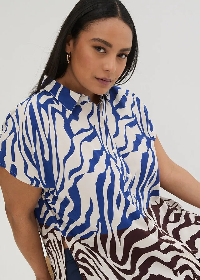Blusa larga estampada Azul/gris guijarro con estampado de cebra