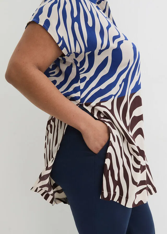 Blusa larga estampada Azul/gris guijarro con estampado de cebra