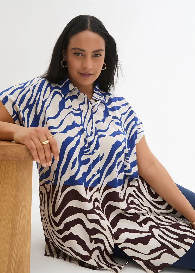 Blusa larga estampada Azul/gris guijarro con estampado de cebra