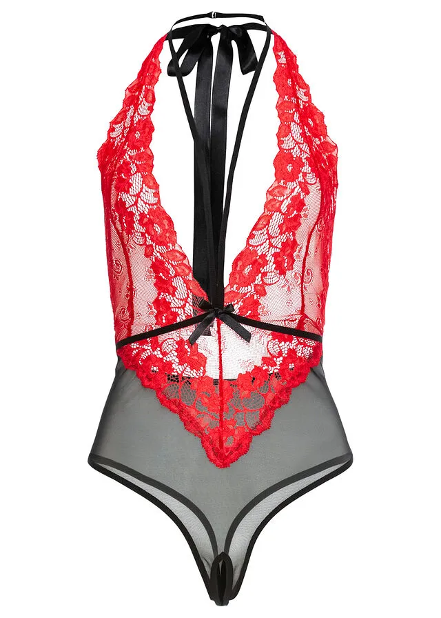 BODY CON ABERTURA NEGROROJO