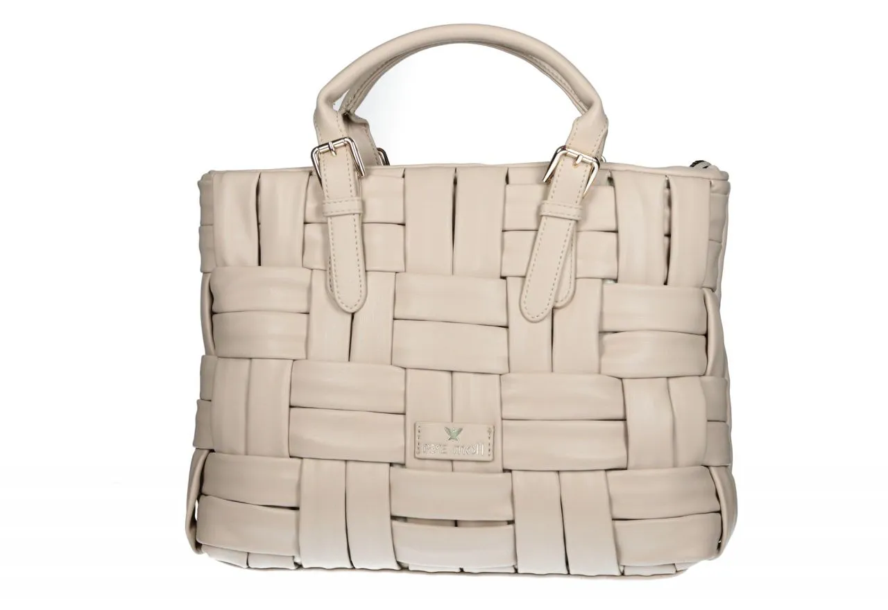 Bolso Beige Pasados Logo Frontal Asas Mano