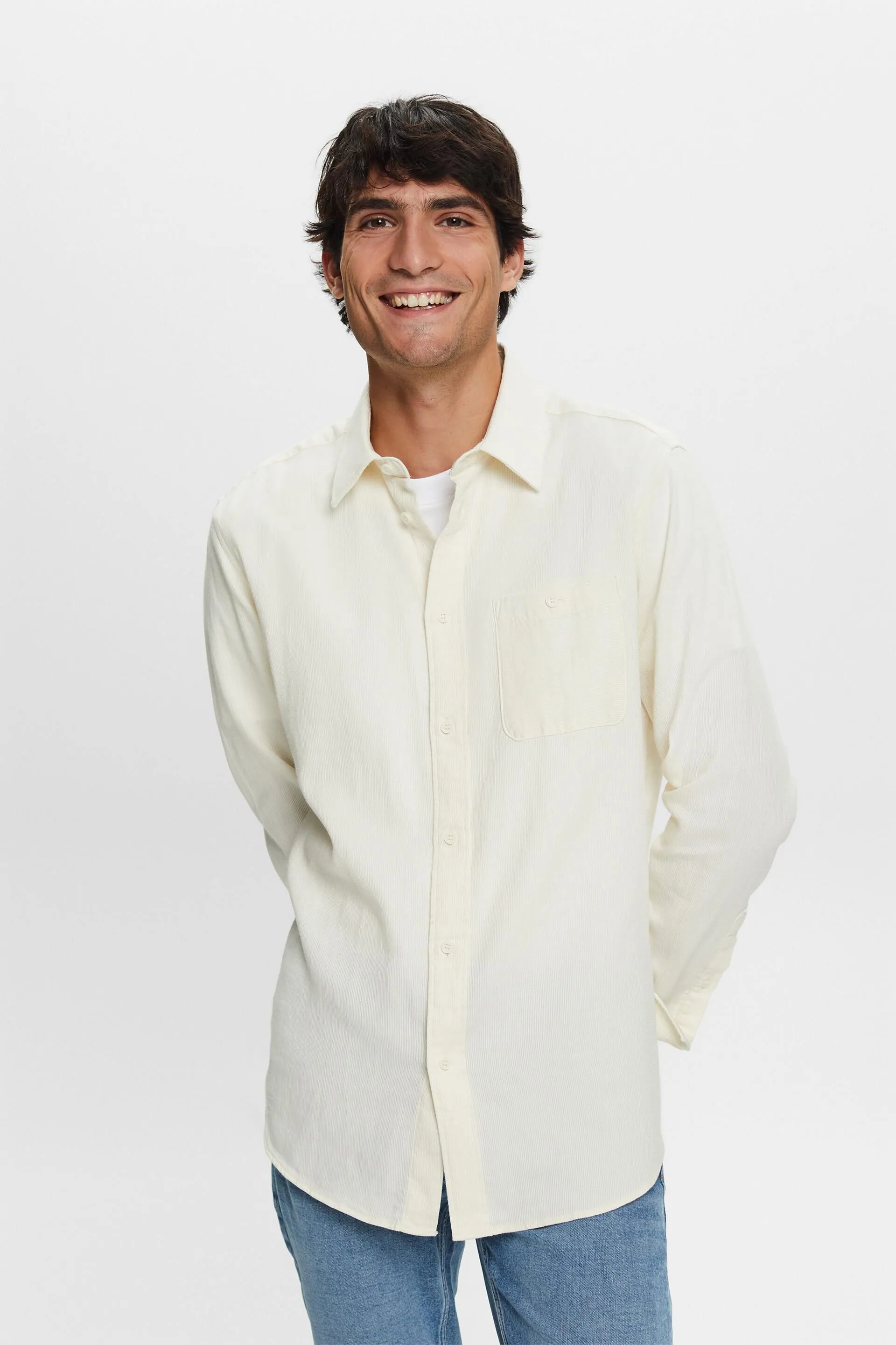 Camisa de corte ceñido con textura, 100% algodón