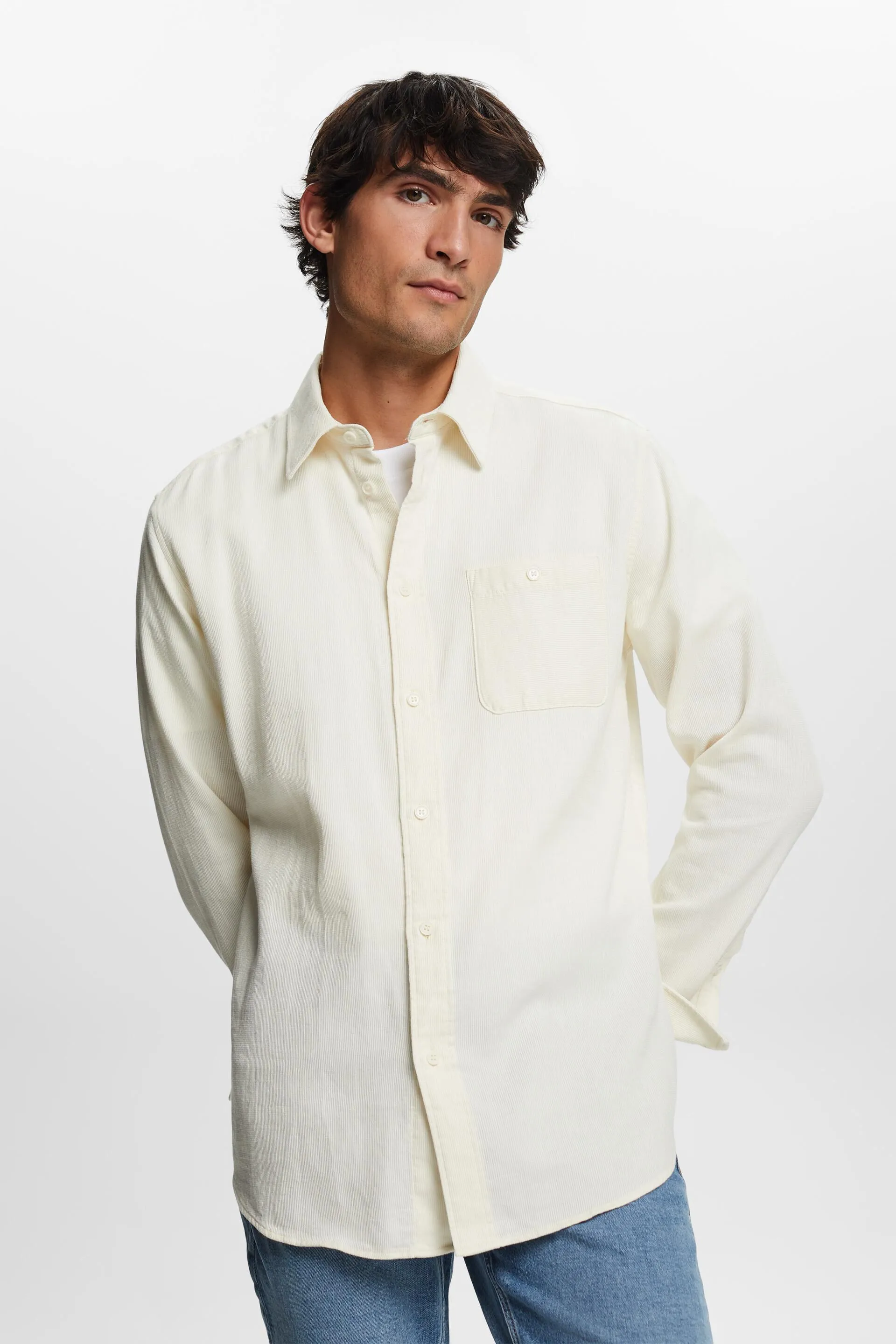 Camisa de corte ceñido con textura, 100% algodón