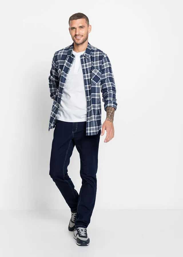 Camisa de manga larga de franela azul marino/índigo/blanco lana a cuadros