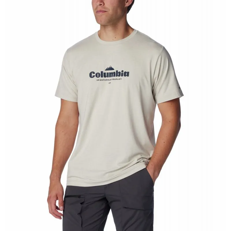 Camiseta Columbia Kwick Hike Graphic SS (Dark Stone Heather, Elevated High) Hombre