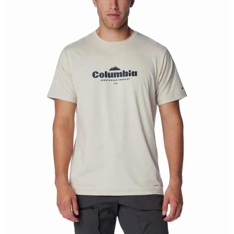 Camiseta Columbia Kwick Hike Graphic SS (Dark Stone Heather, Elevated High) Hombre