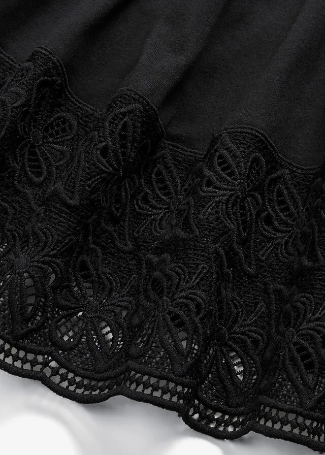 Camiseta con encaje en el escote Negro