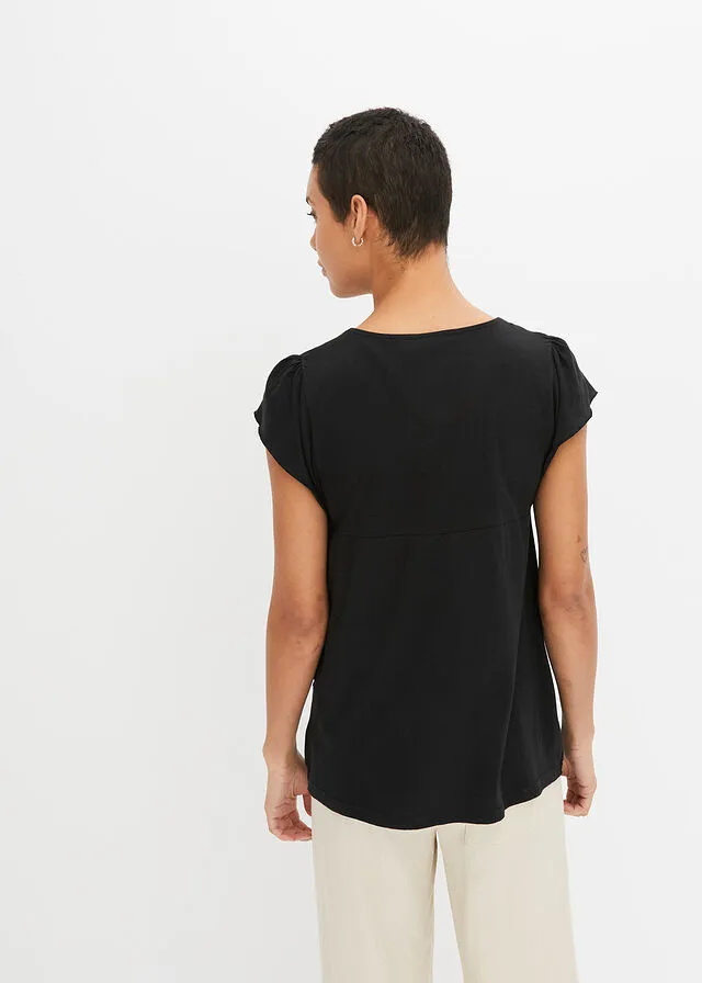 Camiseta con encaje en el escote Negro