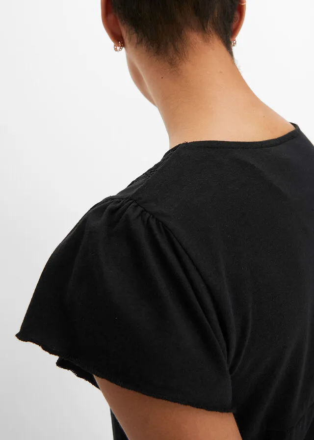 Camiseta con encaje en el escote Negro