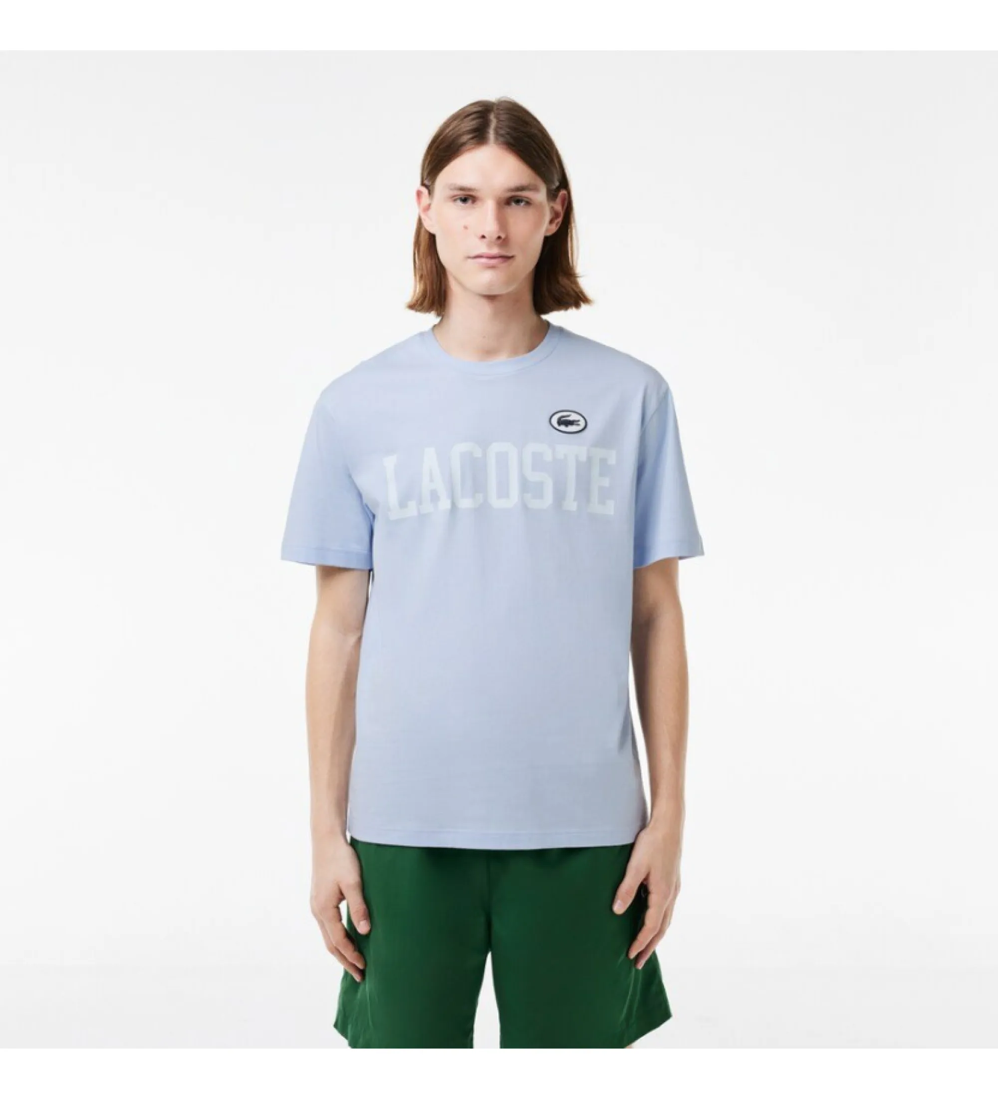 Camiseta con estampado a contraste e insignia azul