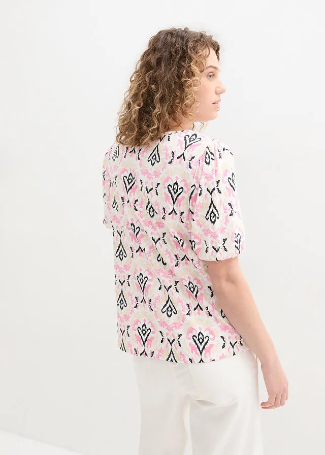 CAMISETA ESTAMPADA CON MEDIA MANGA BLANCOROSA BRILLANTE ESTAMPADO