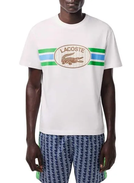 Camiseta Lacoste Monograma Beige Para Hombre