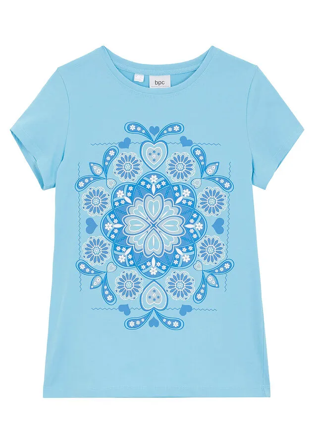 Camiseta para niñas de algodón orgánico Azul claro