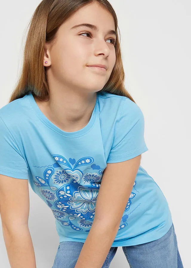 Camiseta para niñas de algodón orgánico Azul claro