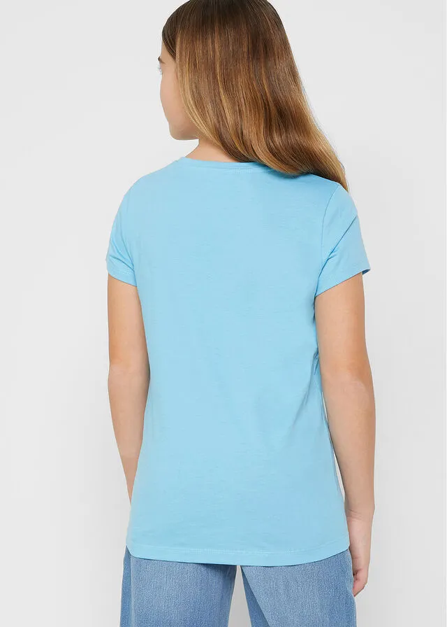 Camiseta para niñas de algodón orgánico Azul claro