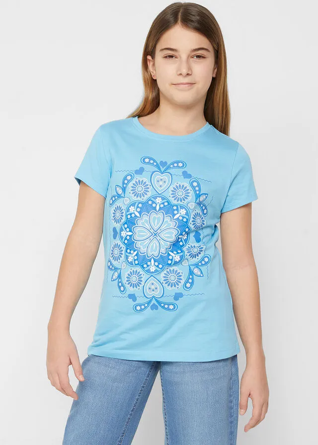 Camiseta para niñas de algodón orgánico Azul claro