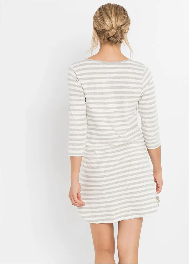 CAMISóN DE LACTANCIA DE ALGODóN GRIS CLARO JASPEADOBLANCO LANA DE RAYAS