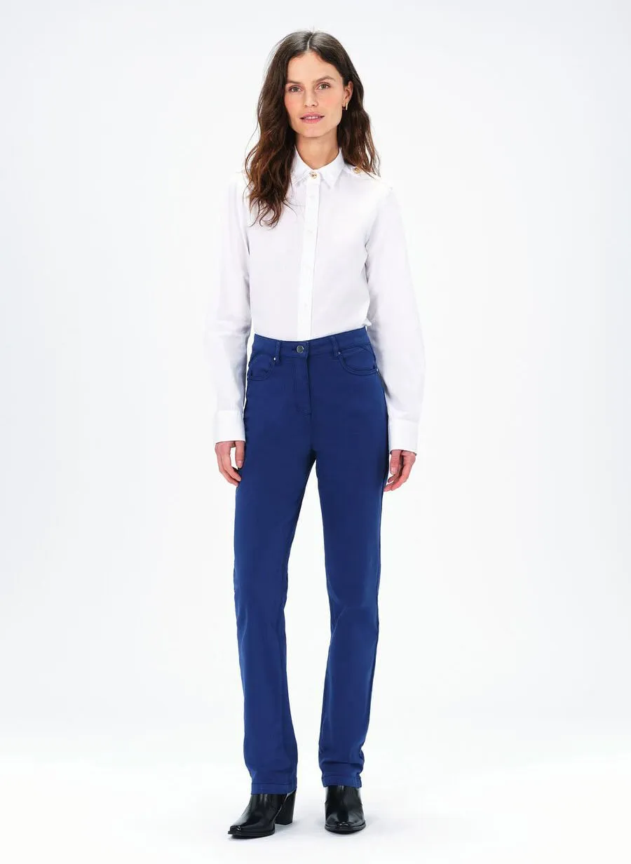 CAROLL DARLING  PANTALóN RECTO DE MEZCLA DE ALGODóN DE TALLE ALTO EN AZUL