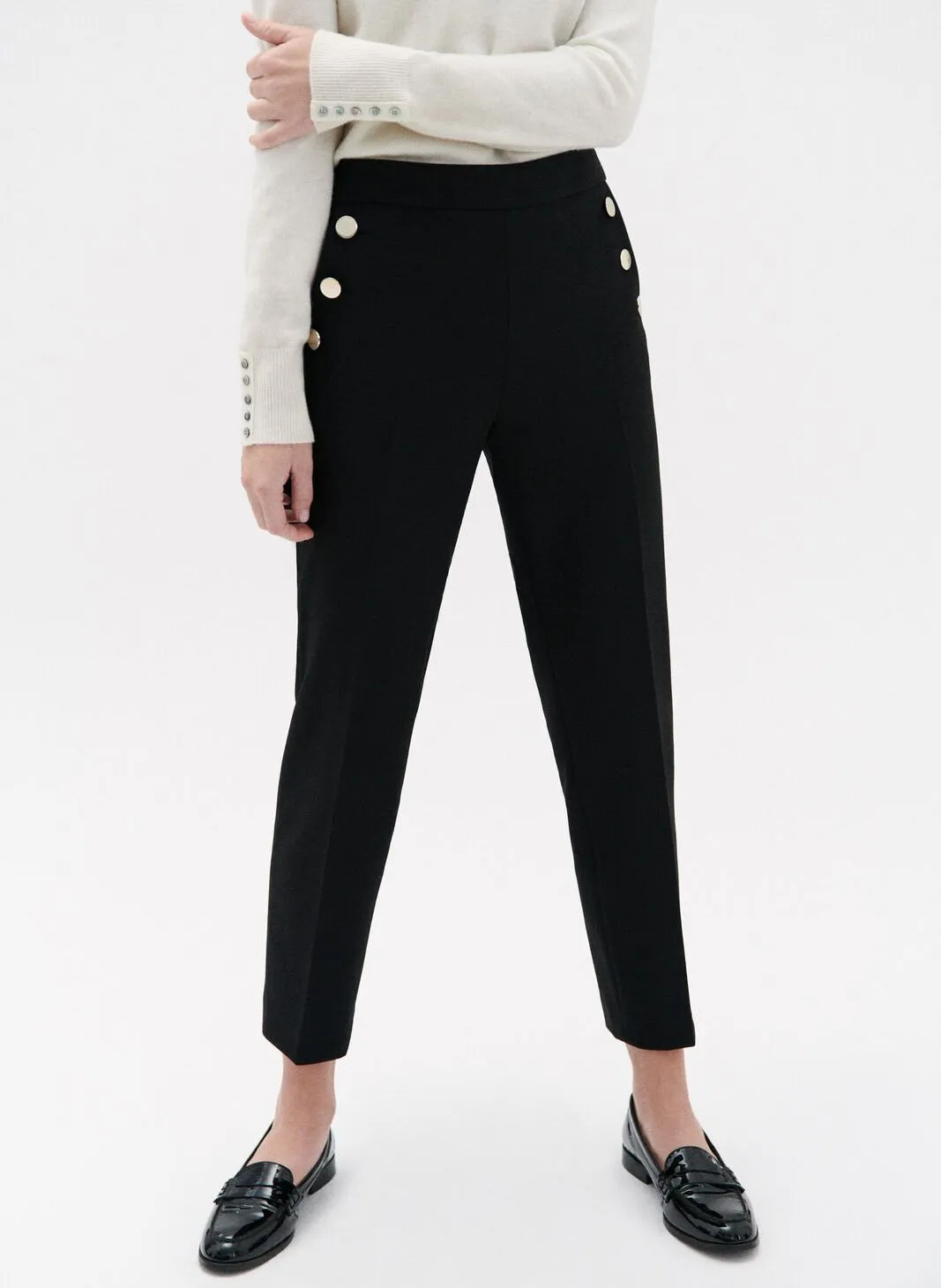 CAROLL OCTAVIAN  PANTALóN TOBILLERO RECTO DE TALLE ALTO EN NEGRO