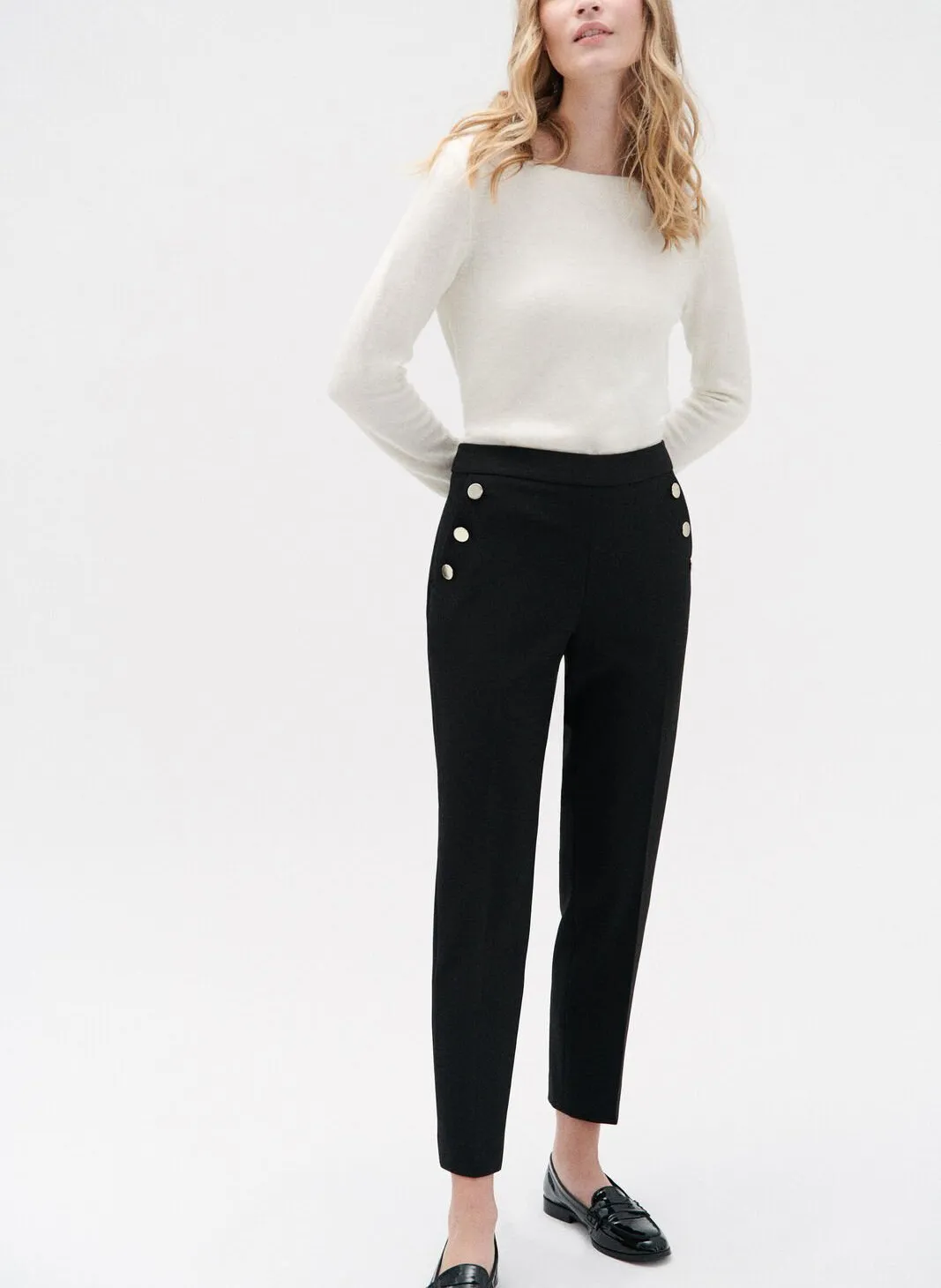 CAROLL OCTAVIAN  PANTALóN TOBILLERO RECTO DE TALLE ALTO EN NEGRO