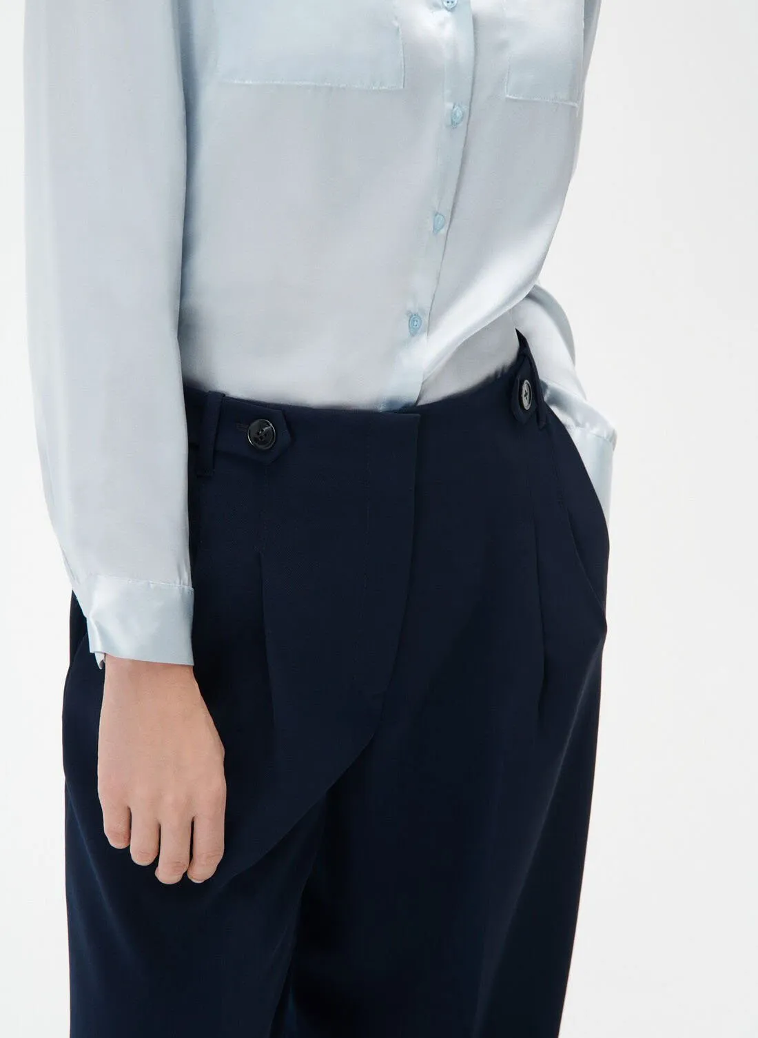 CAROLL PRESLEY  PANTALóN ANCHO CON PINZAS Y TALLE ALTO ELáSTICO EN AZUL