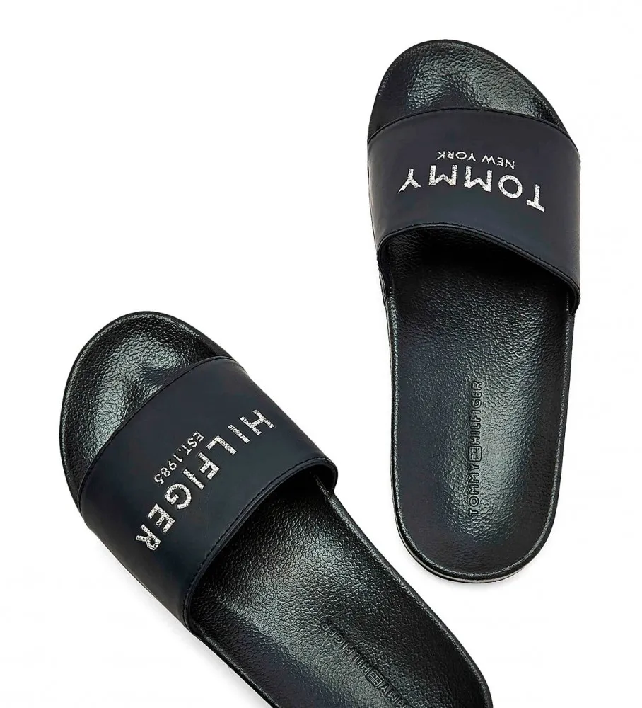 Chanclas de piscina con logos de purpurina marino