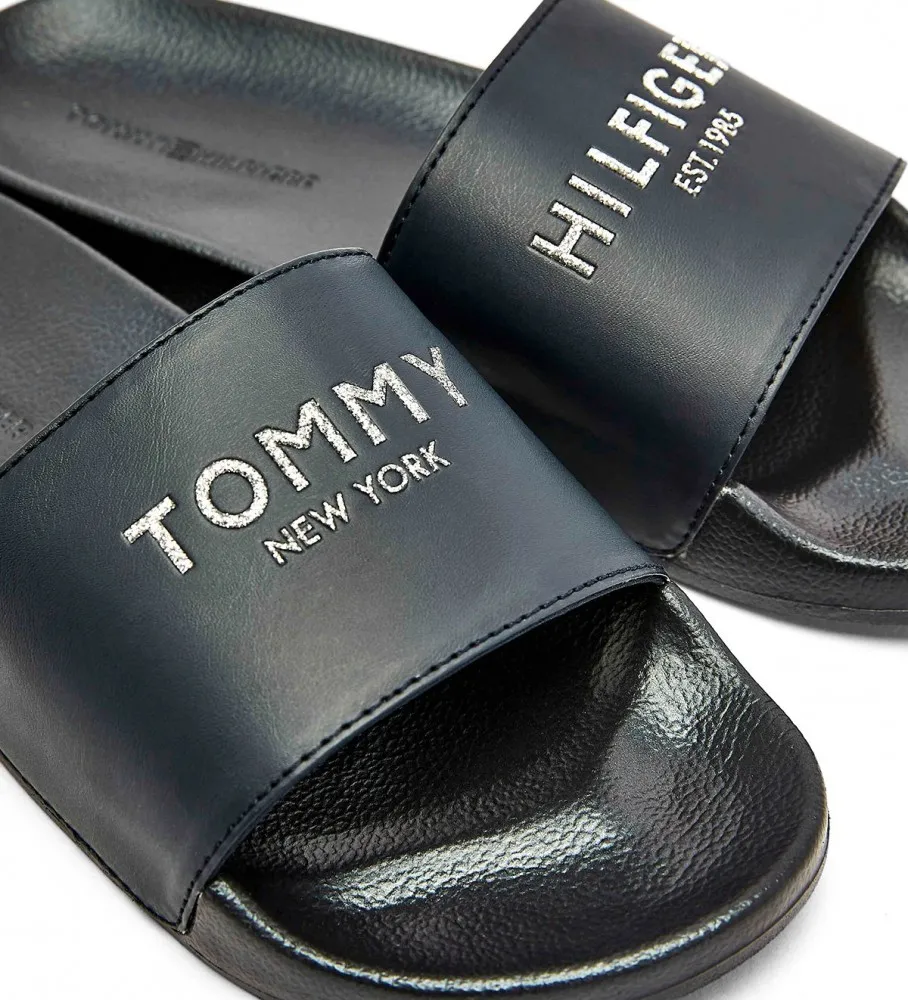 Chanclas de piscina con logos de purpurina marino
