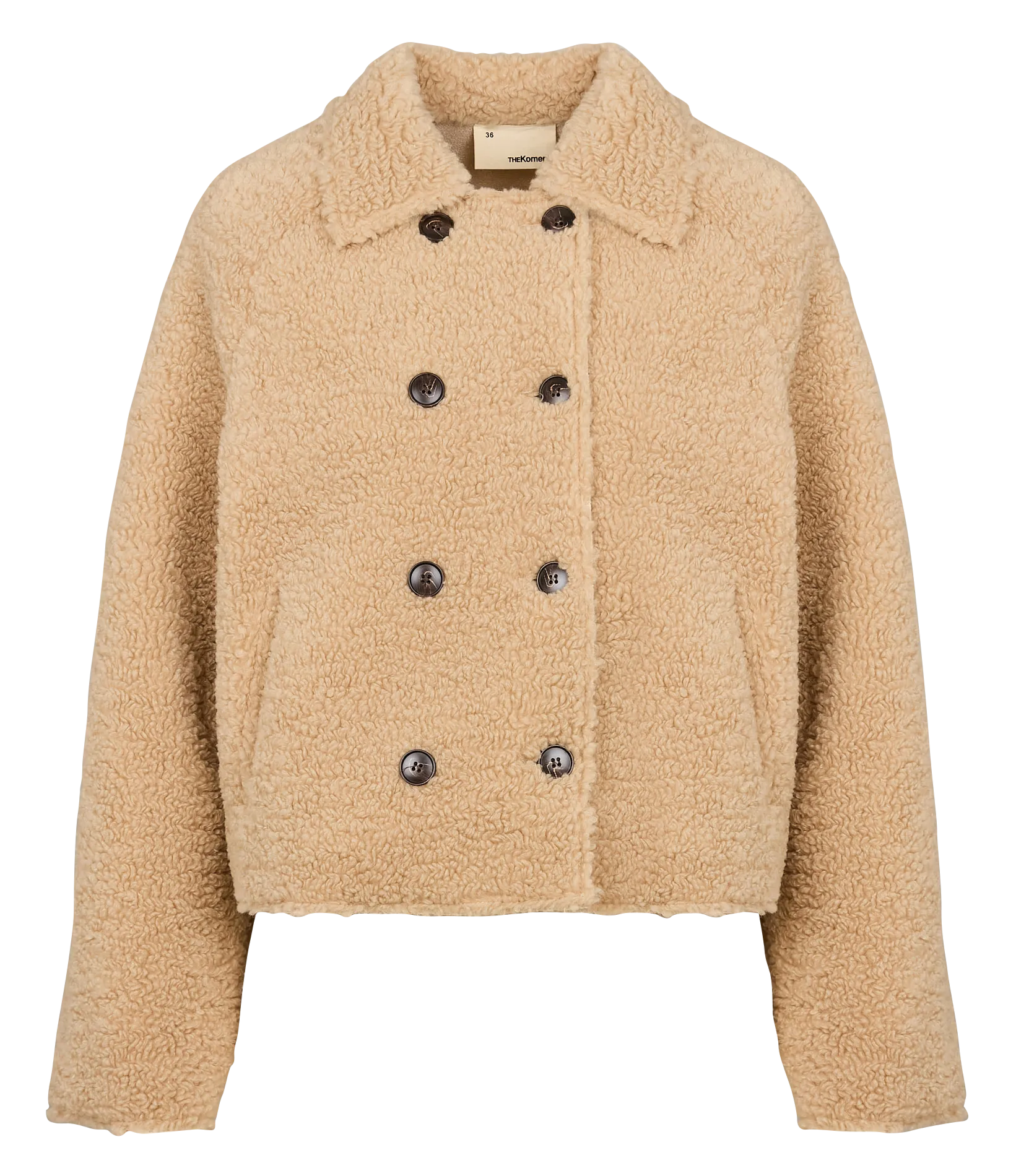 Chaqueta de pelo de borreguito con cuello clásico en beige