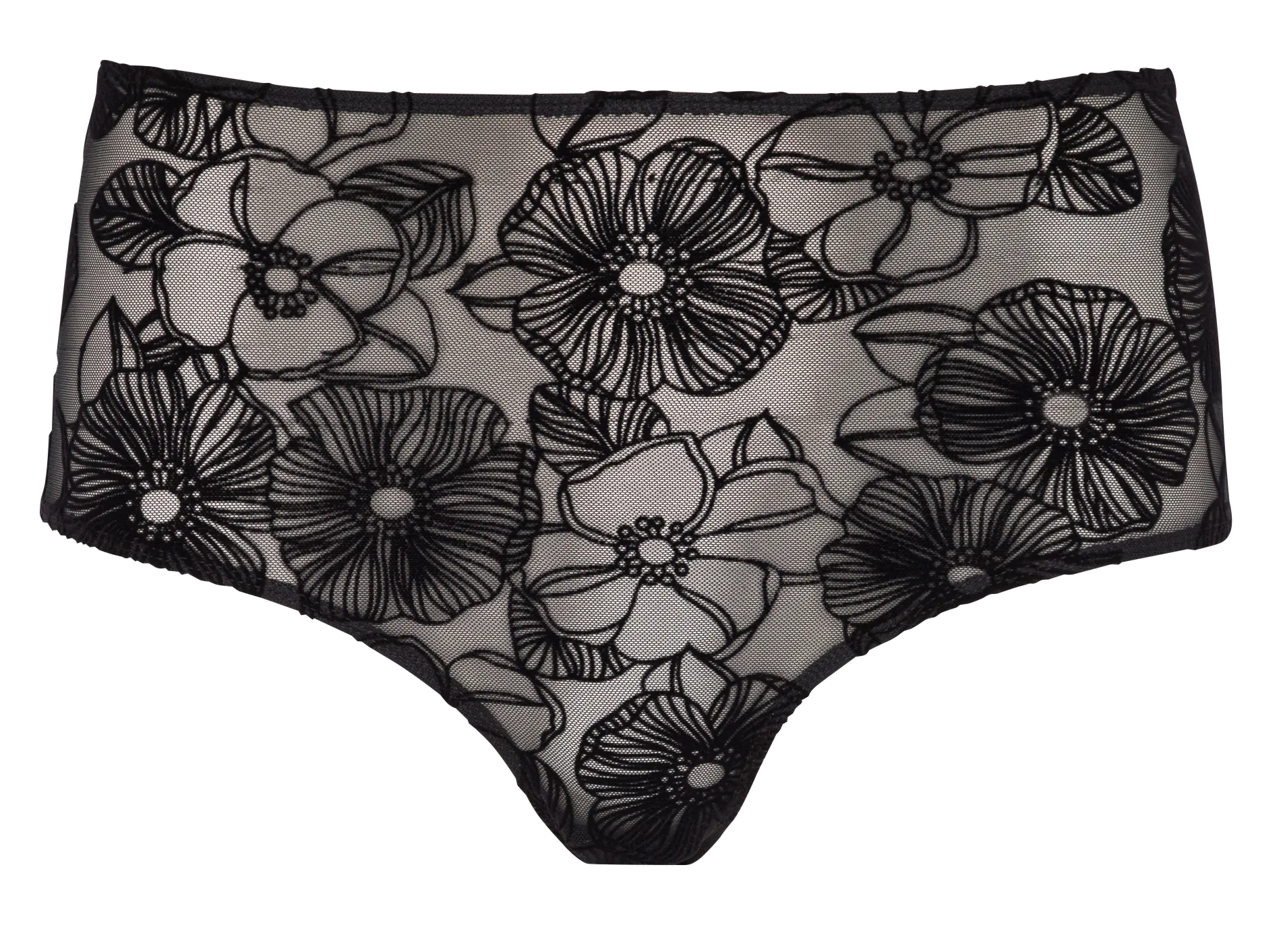 CHICHI CASTELNANGO PIA  BRAGUITA BRASILEñA DE TUL Y TALLE ALTO CON MOTIVO FLORAL EN NEGRO