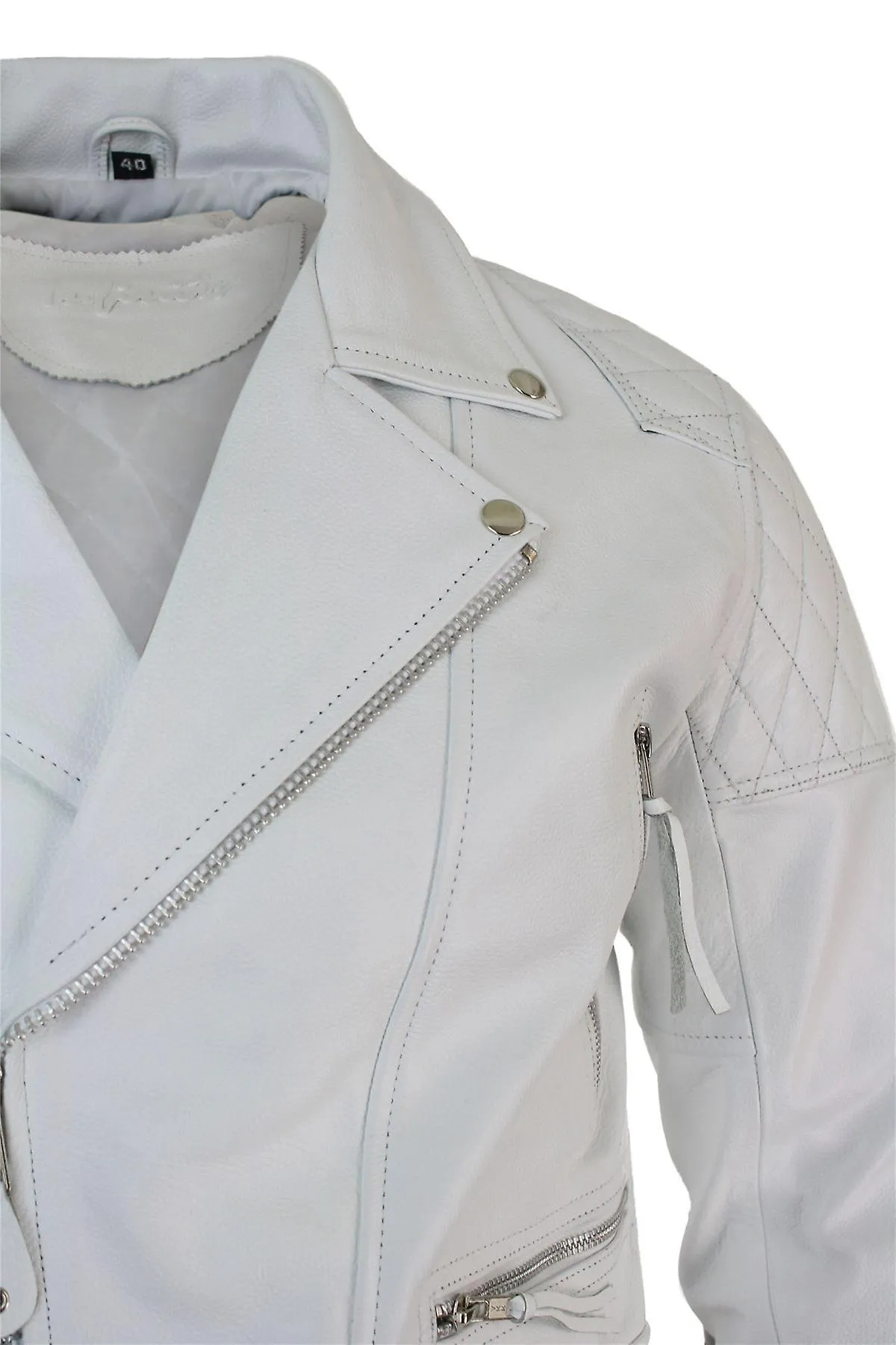 Cross Hombre Zip Cow Hide Chaqueta motera acolchada Brando Vintage