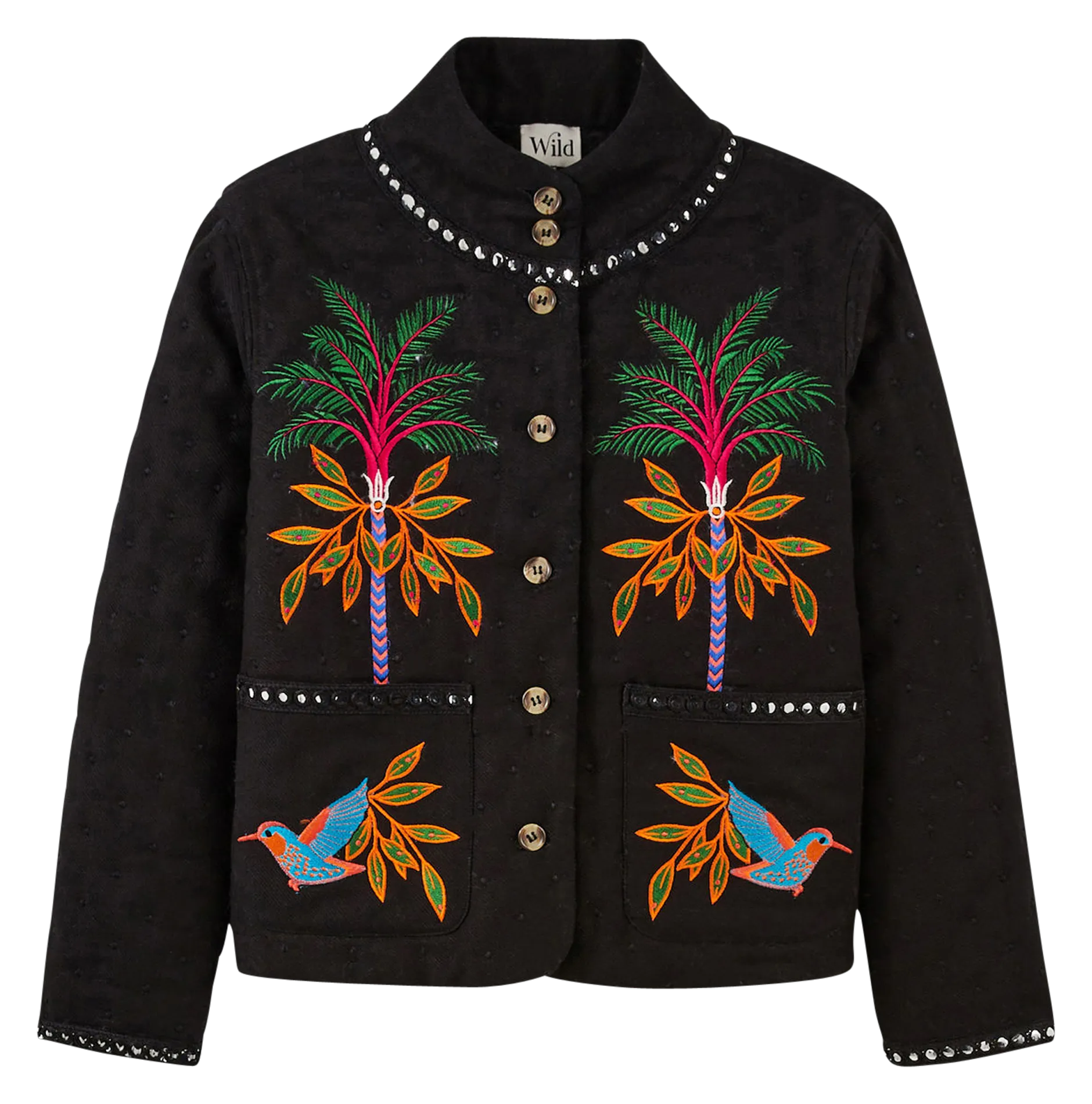 GAIUS  CHAQUETA RECTA CON CUELLO ALTO BORDADO EN NEGRO