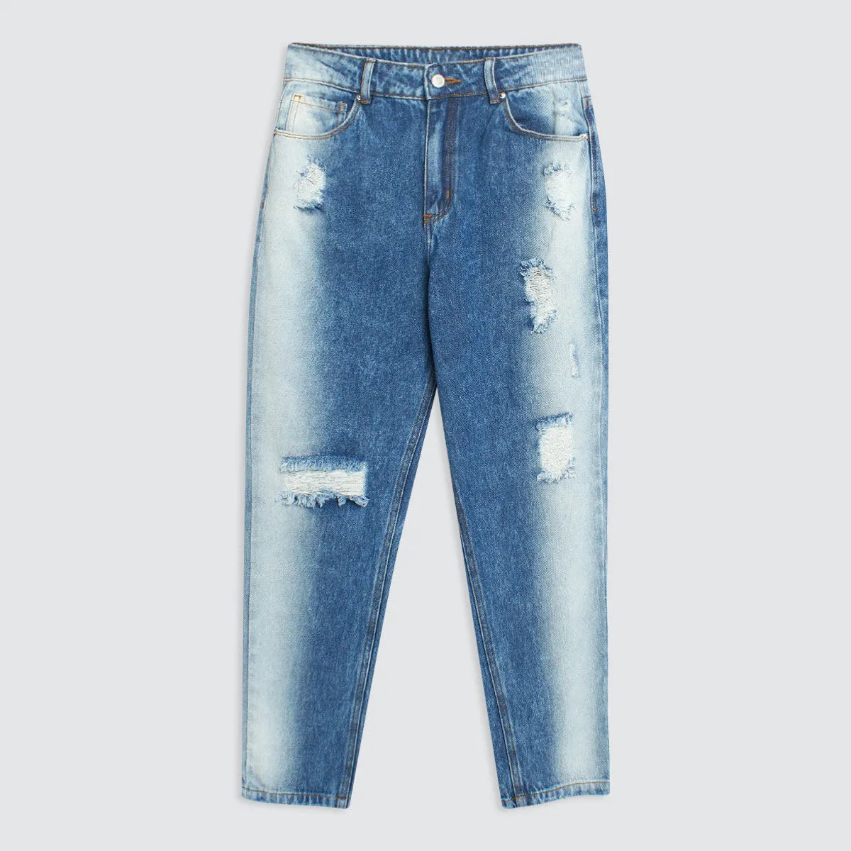 Jean Mom Con Desgaste Lateral