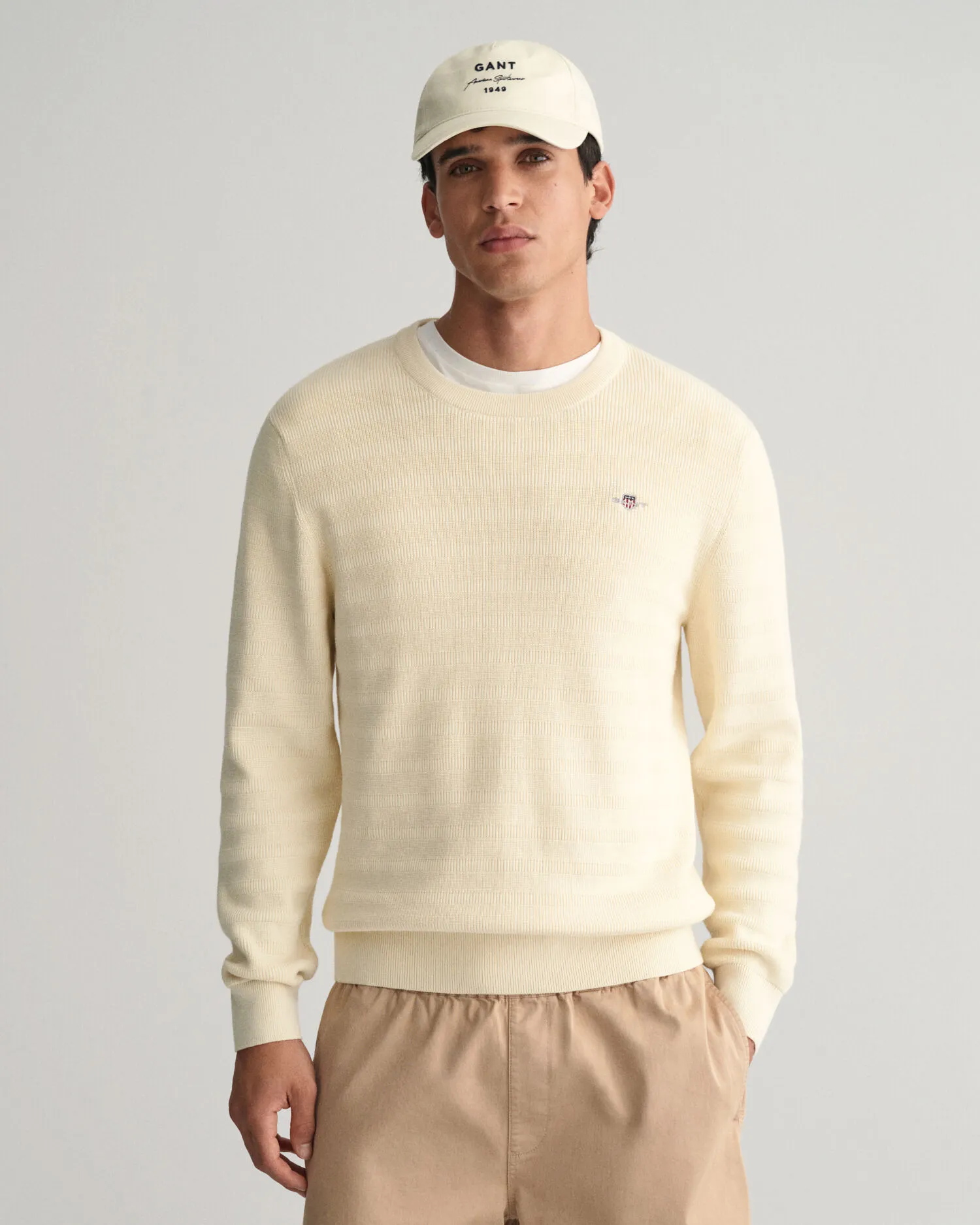 Jersey de algodón a rayas con cuello redondo y textura