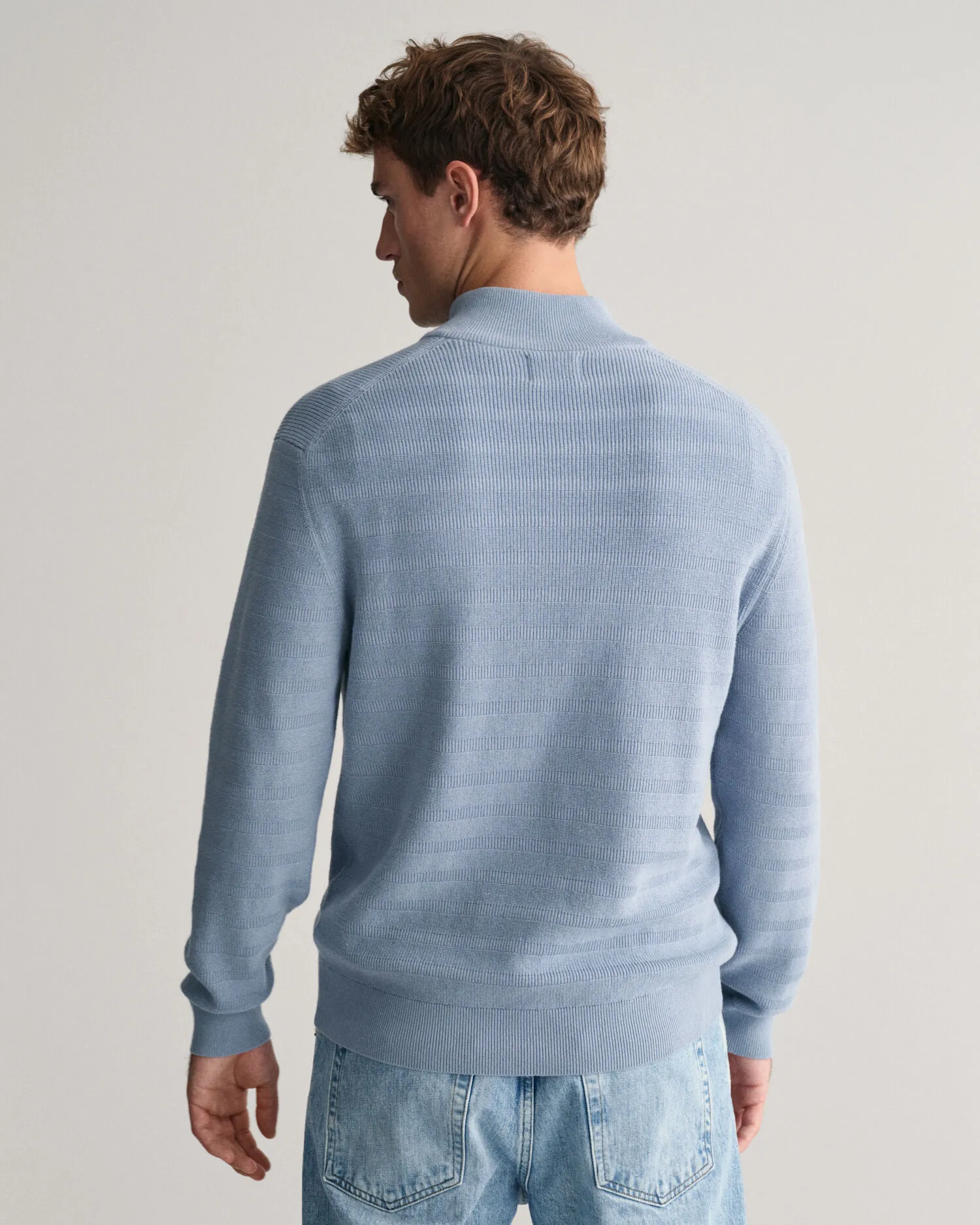 Jersey de algodón a rayas con textura y media cremallera