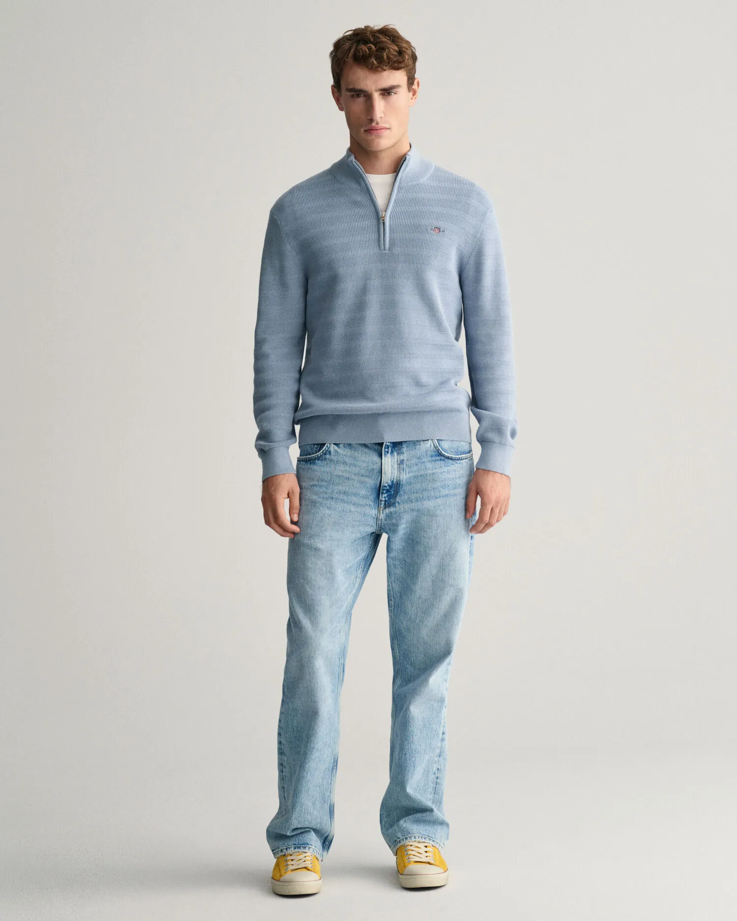 Jersey de algodón a rayas con textura y media cremallera