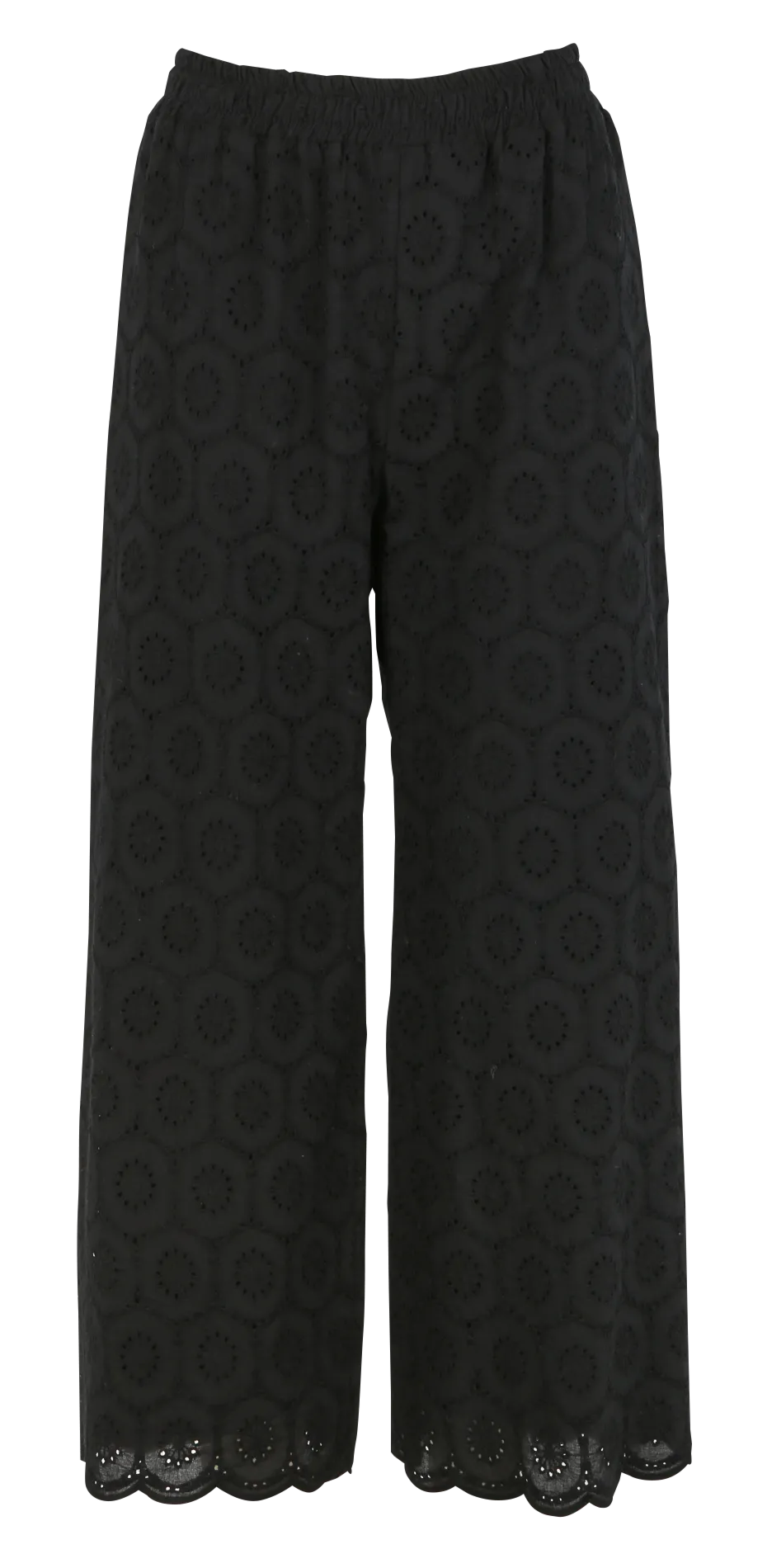 LA FEE MARABOUTEE Pantalón recto de algodón con bordado inglés en negro
