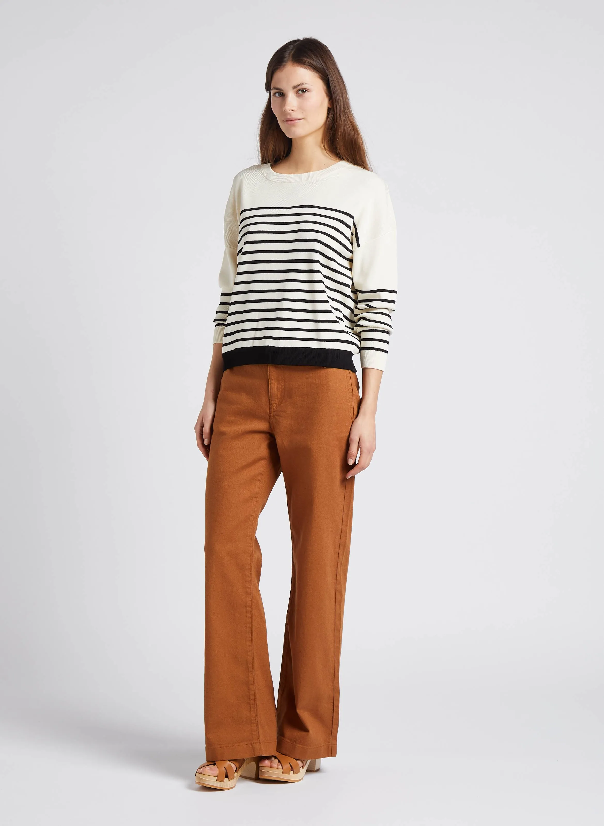 MAISON 123 MARLO  VAQUERO ANCHO DE ALGODóN DE TALLE ALTO EN BEIGE