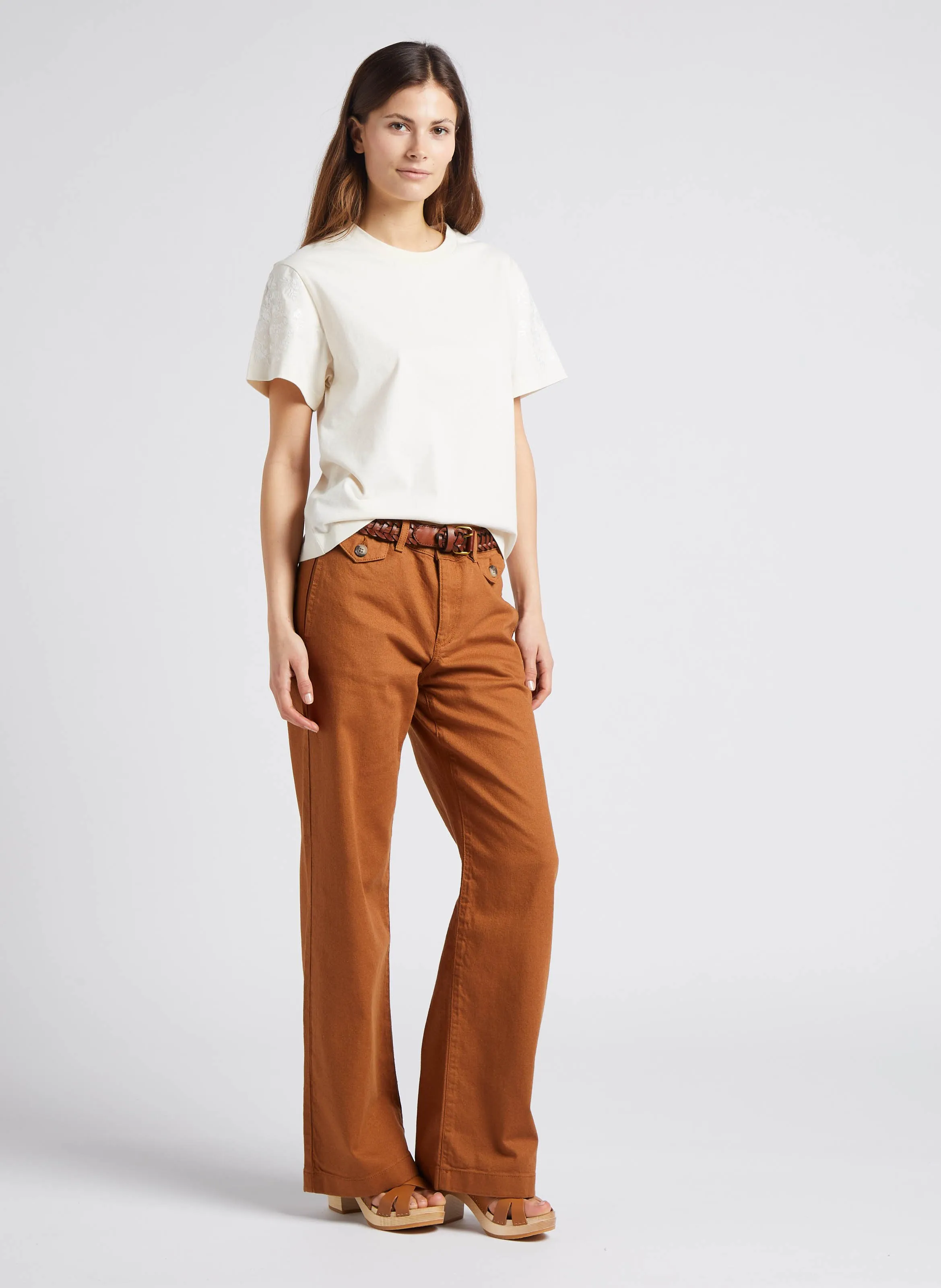 MAISON 123 MARLO  VAQUERO ANCHO DE ALGODóN DE TALLE ALTO EN BEIGE