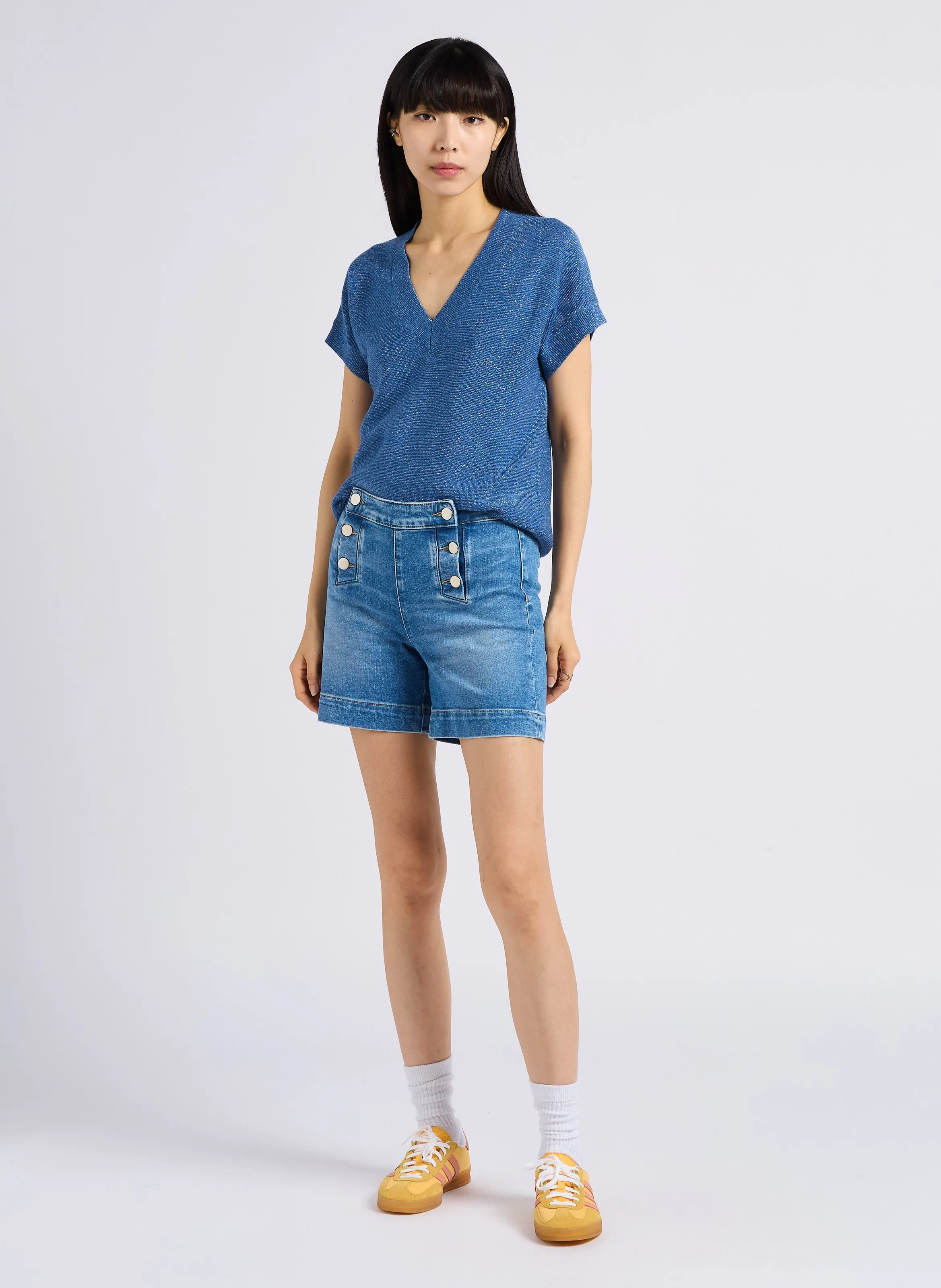 MAISON 123 MICKY  SHORT RECTO DE ALGODóN DE TALLE ALTO EN AZUL